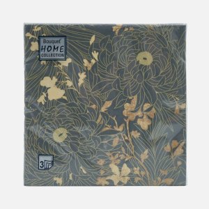 Салфетки Букет Хоум КоллекшнКлассик Золотые цветы Грей 33*33 3сл