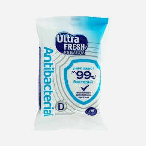 Салфетки Ультра Фреш Антибактериал влаж с витаминами/экстрактами 15шт
