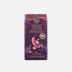 Шоколад Приморский Кондитер темный с кайен перцем/солен миндалем 100г