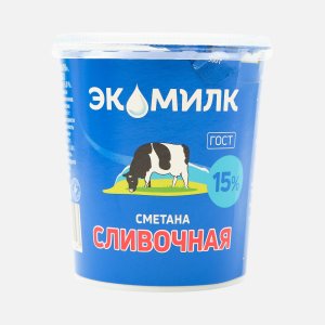 Сметана Экомилк сливочная 15% пл/ст 300г
