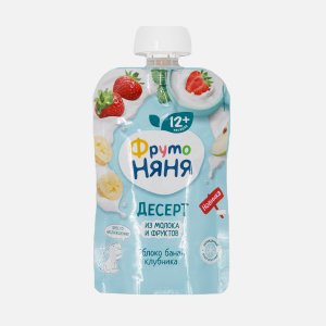 Десерт ФрутоНяня из ябл/бан/клубник с молоком/сах с 12мес дой/пак 90г