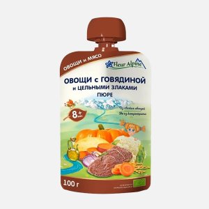 Пюре Флер Альпин Овощи с говядиной/ цельн злаками с 8мес дой/пак 100г