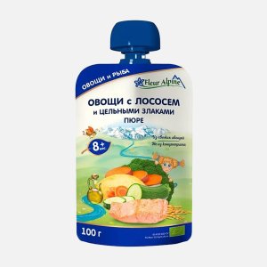 Пюре Флер Альпин Овощи с лососем/ цельн злаками с 8мес дой/пак 100г