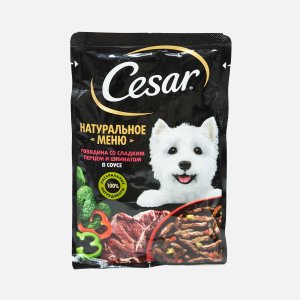 Корм Цезарь Говядина/сладкий перец/шпинат в соусе пауч 80г