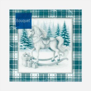 Салфетки Букет Скатерть с лошадью на зеленом бум 33*33см 3сл 20лист