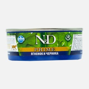 Корм Фармина Н&Д Прайм д/кошек ягненок и черника ж/б 70г