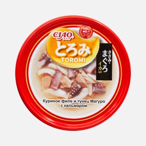 Корм Инаба д/кошек Чао Тороми Кур филе/тунец /кальмар ж/б 80г