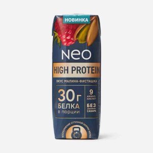 Коктейль НЕО Хай Протеин молочный Малина-фисташка обезж т/п 260г