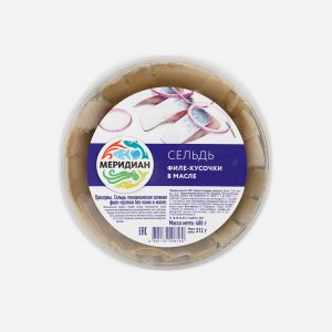 Сельдь Меридиан атлантическая ф/к в масле пл/б 480г